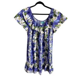 Jade Fashion Women's sz 2XL Double Ruffle Purple Ginger Hawaiian Muumuu Dress